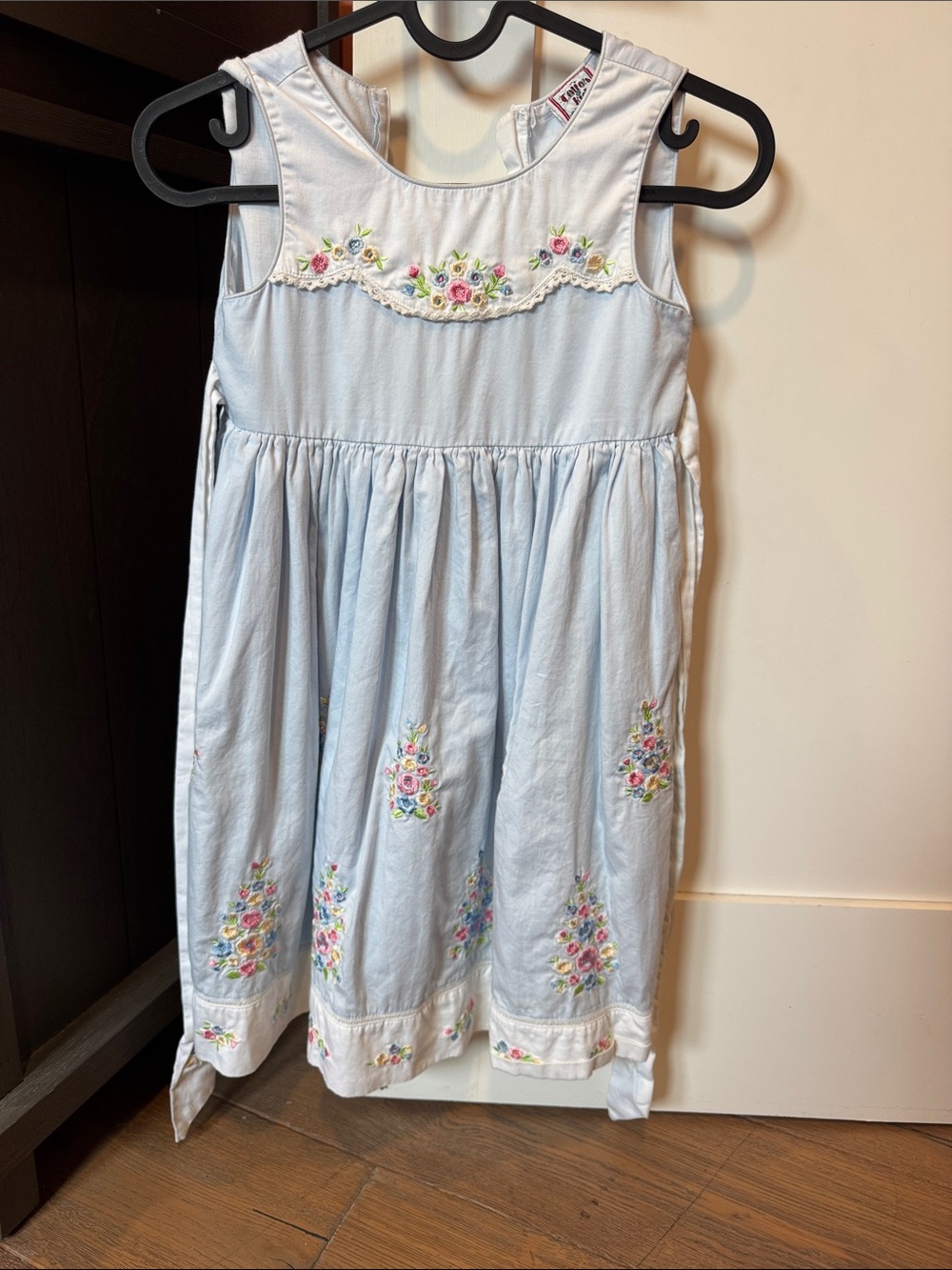 Cotton Kids Light Blue Floral Embroidered Sleeveless Girls' Dress